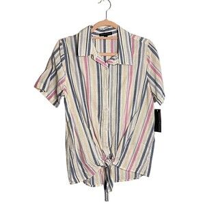 Signature Studio Womens Multicolor Plaid Button Down Shirt Top Blouse Size Small